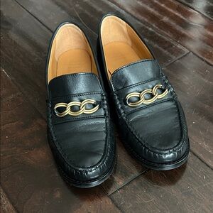 Classic Black Leather Loafers with Gold Chain Detail Sezane size 39